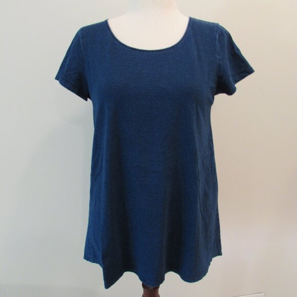 J Jill PureJill Indigo Cotton Elliptical Tee - Capecod Wash - Small - Picture 2 of 13